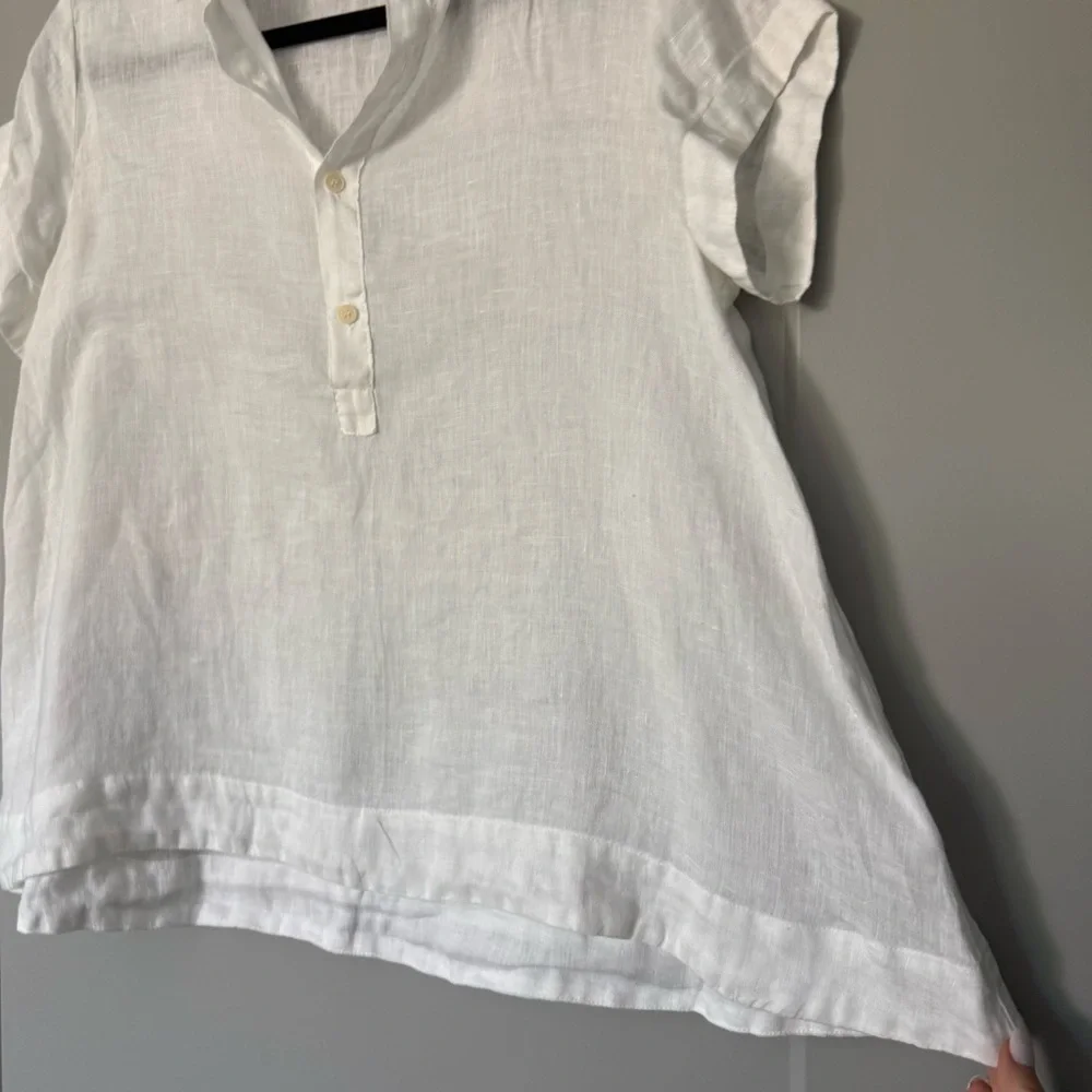 CP Shades Peek Top Blouse 100% Linen White Relaxed Button Collar Summer S - Picture 5 of 10
